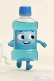 Rinsey, a smiling aqua rinse bottle