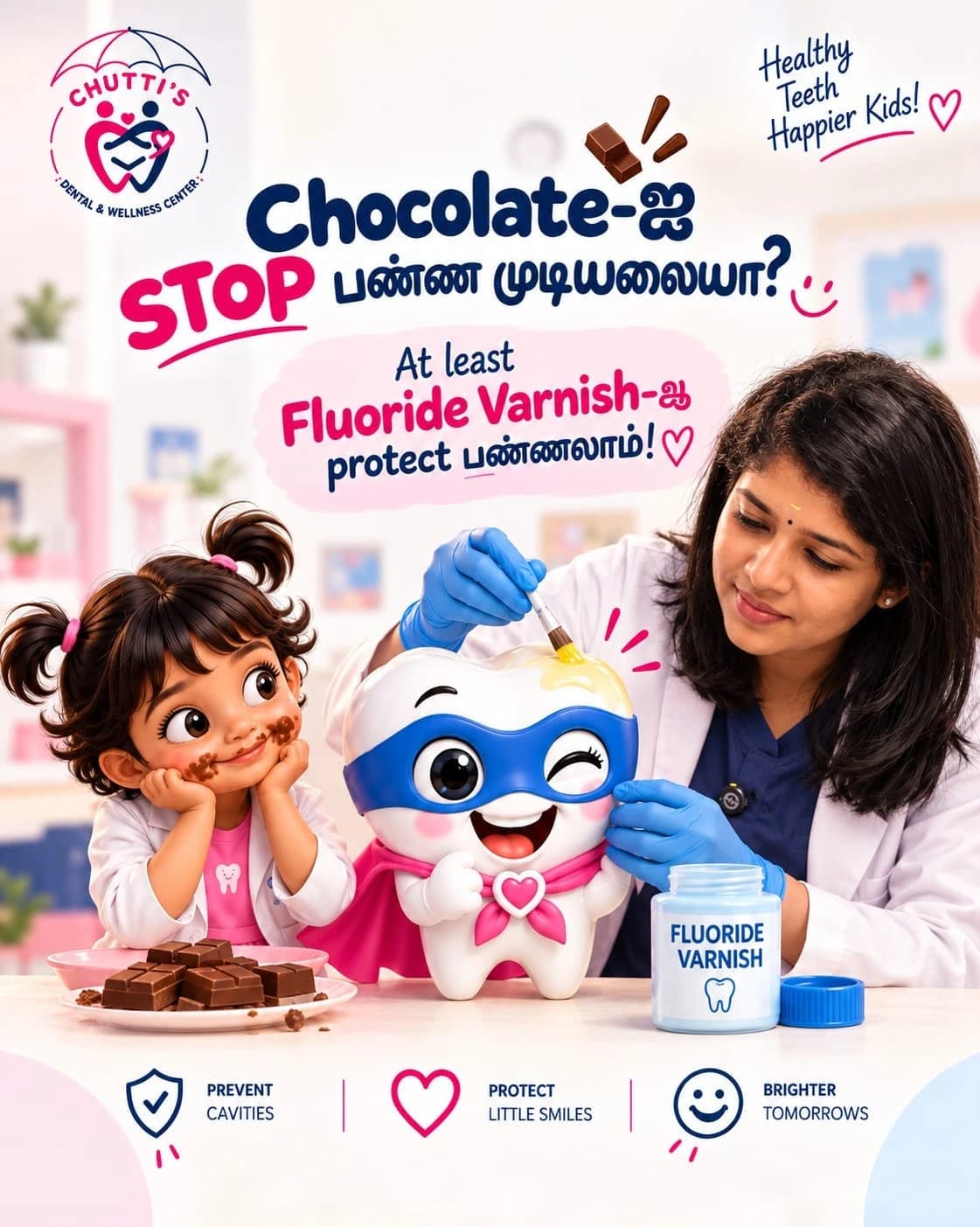 Chutti story card: fluoride varnish helps protect little teeth